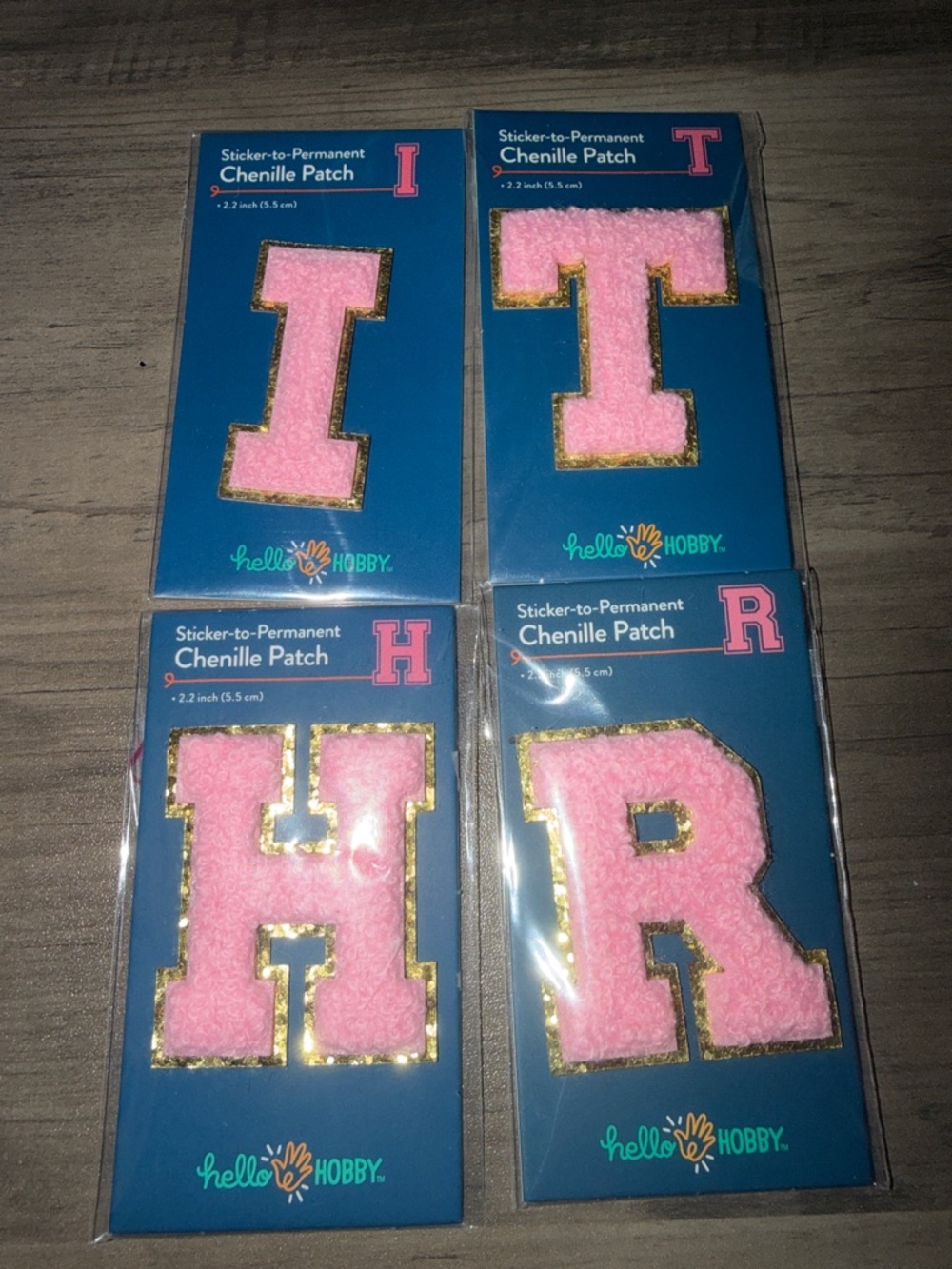 Hello Hobby Pink Chenille Letter Patches - Pack of 4 (I, T, H, R)